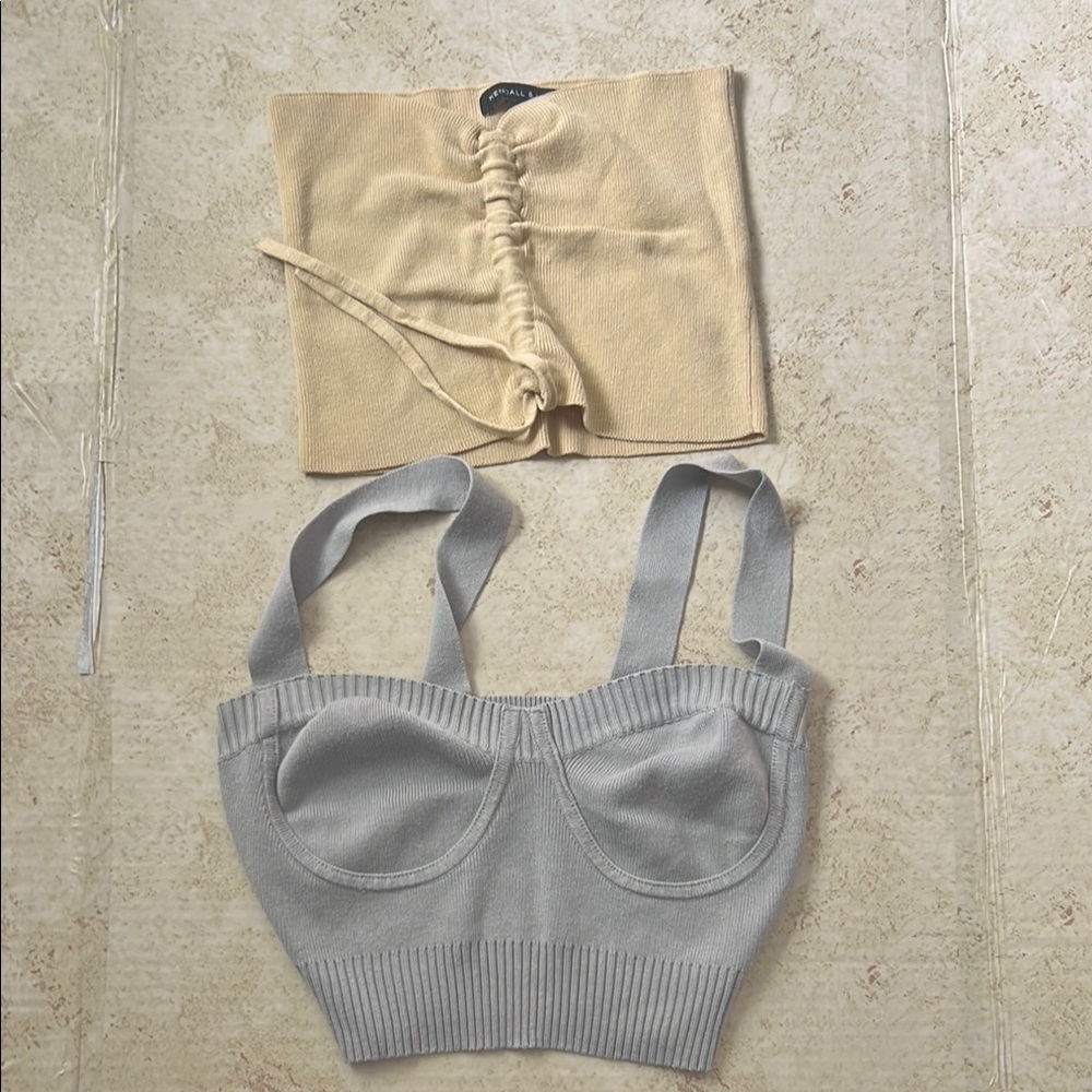 XS Madden girl Gray Ribbed Crop‎ Top and  Kylie and Kendall yellow strapless top
